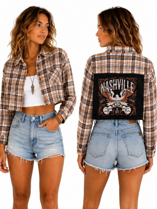 Altar'd State Tops - Altar'd State Nashville Plaid Flannel Cropped Shacket Large New